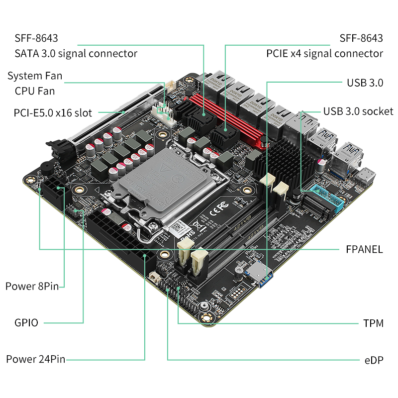 New Q670 4x Intel 2.5G Ethernet Ports 8-Bay NAS Motherboard for Intel 12/13/14 Gen CPU | 3x M.2 NVMe | 8x SATA3.0 | HDMI+DP 4K@60Hz vPro Enterprise-Class Commercial NAS